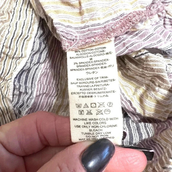 Free People High Tide Pastel Stripe Button Down Shirt Size Large - Picture 11 of 13